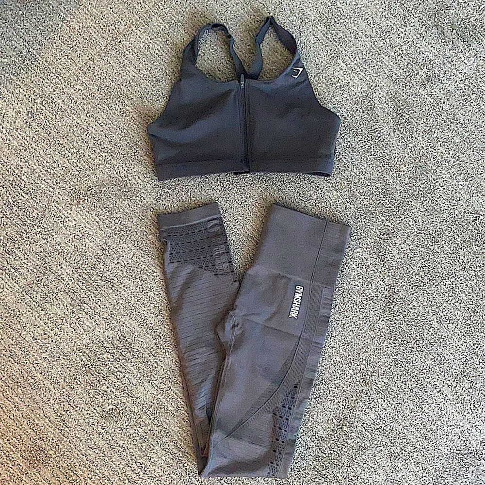 BUNDLE Gray Energy Leggings with Matching Zip-up Sports Bra